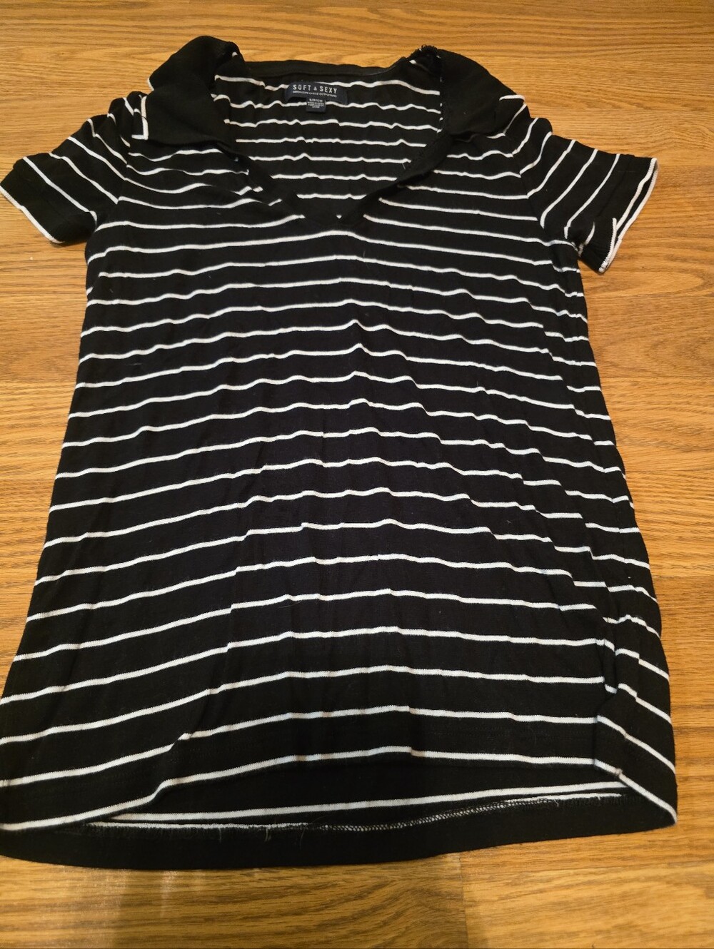 American Eagle Outfitters Black and White Striped Polo Tee